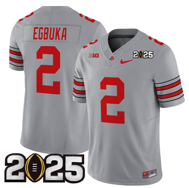 Men Ohio State Buckeyes #2 Emeka Egbuka Grey 2025 CFP Final Patch F.U.S.E. Vapor Limited Stitched NCAA Jersey->ncaa teams->NCAA Jersey
